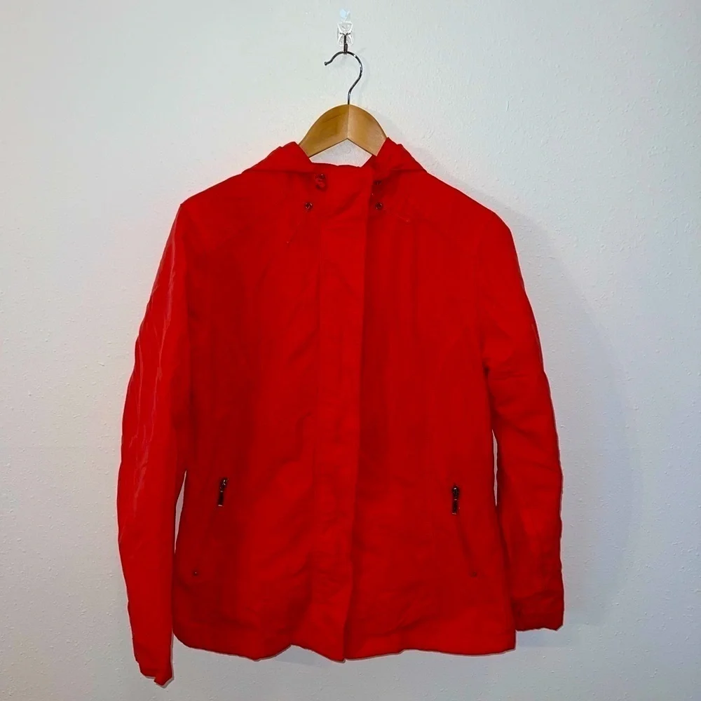 Eddie Bauer Pink & Red Zip-Up Jacket Rain Coat With Buttons - Picture 1 of 5